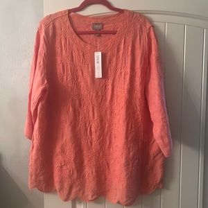 Womens embroidered top with scalloped hem